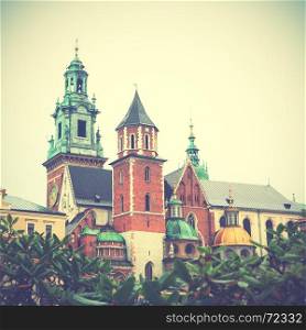 Wawel Castle in Krakow, Poland. Retro style filtred image