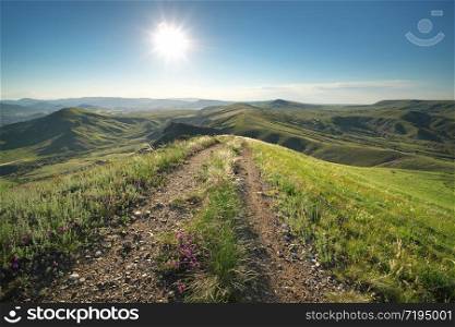 Way in mountain to sun. Nature composition.