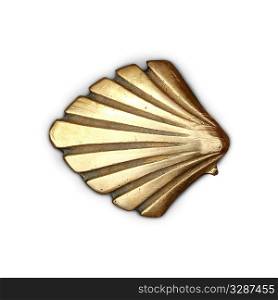 Way of Saint James symbol shell golden metal isolated