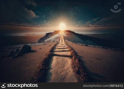 Way path to heaven with light glow. Illustration AI Generative