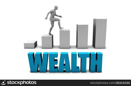 Wealth 3D Concept in Blue with Bar Chart Graph. Wealth