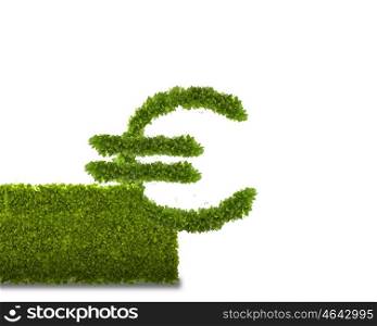 Wealth concept. Conceptual image of green plant shaped like euro symbol
