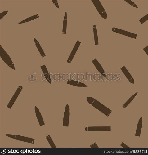 Weapon Random Seamless Pattern. Weapon Random Seamless Pattern on Brown Background. Military Texture with Silhouettes of Cartridges