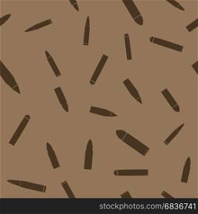 Weapon Random Seamless Pattern. Weapon Random Seamless Pattern on Brown Background. Military Texture with Silhouettes of Cartridges