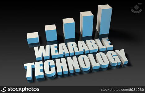 Wearable technology graph chart in 3d on blue and black. Wearable technology