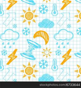 Weather hand drawn seamless pattern. Vectror illustration