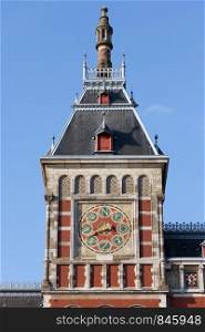 Weather vane on a tower of the Amsterdam Central Train Station, showing the direction of the wind, Holland, Netherlands.