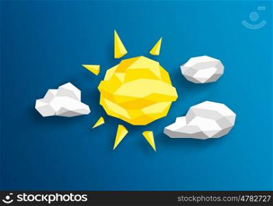 Weather web icon. Background image with sun and cloud weather signs