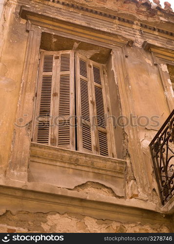 Weathered building exterior in Athens Greece