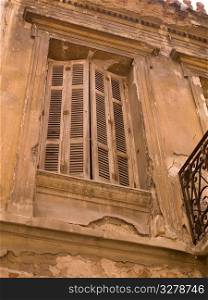 Weathered building exterior in Athens Greece