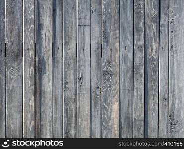 Weathered old gray wooden fence nailed with rusty nails. A weathered old gray wooden fence stands vertically