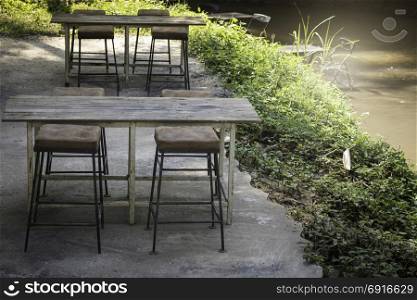 Weathered old outdoors table and chairs set, stock photo