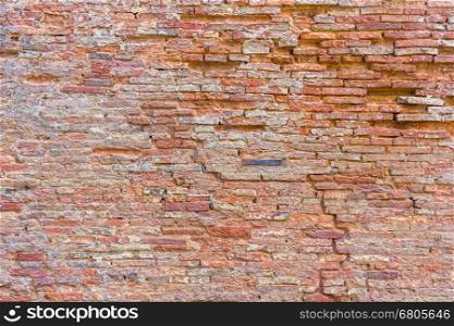 Weathered texture of stained old dark brown and red brick wall texture grunge background, red brick wall background, grungy rusty blocks of stone-work, China brick