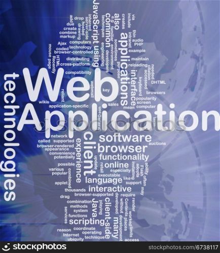 Web application background concept. Background concept wordcloud illustration of web application international