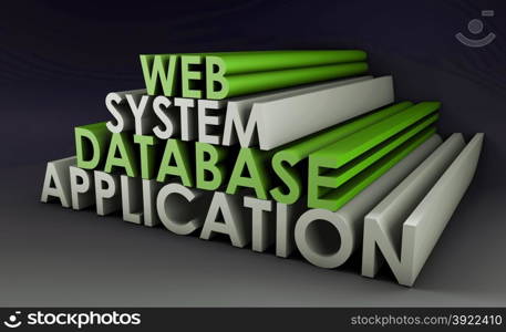 Web Application Database System in 3d Background. Web Application System