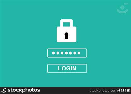 Web banner, Password login on green background, cyber security concept