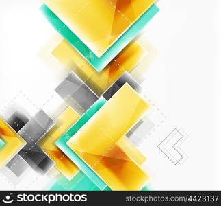 web brochure, internet flyer, wallpaper or cover poster design. Geometric style, colorful realistic glossy arrow shapes with copyspace. Directional idea banner