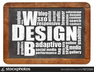 web design concept - a word cloud on a vintage slate blackboard