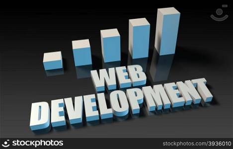 Web development graph chart in 3d on blue and black. Web development