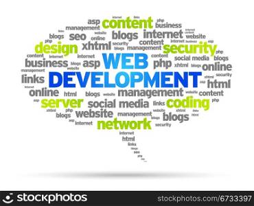 Web Development speech bubble illustration on white background.