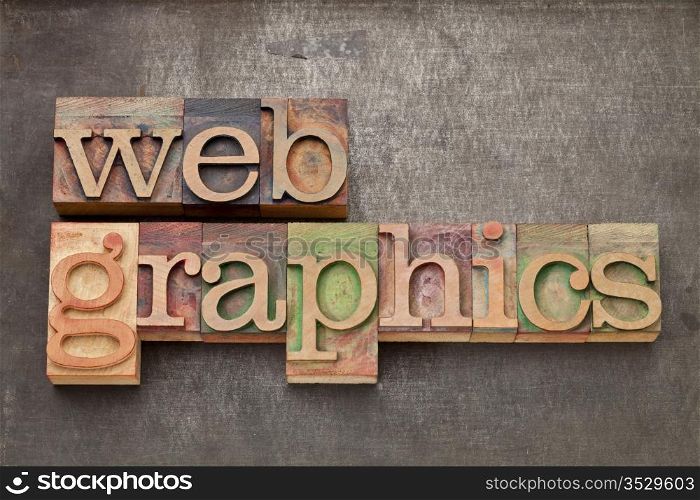 web graphics - text in vintage letterpress wood type against grunge metal surface