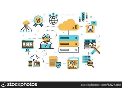 Web hosting service line icons illustration. Design in modern style with related icons ornament concept for website, app, web banner.