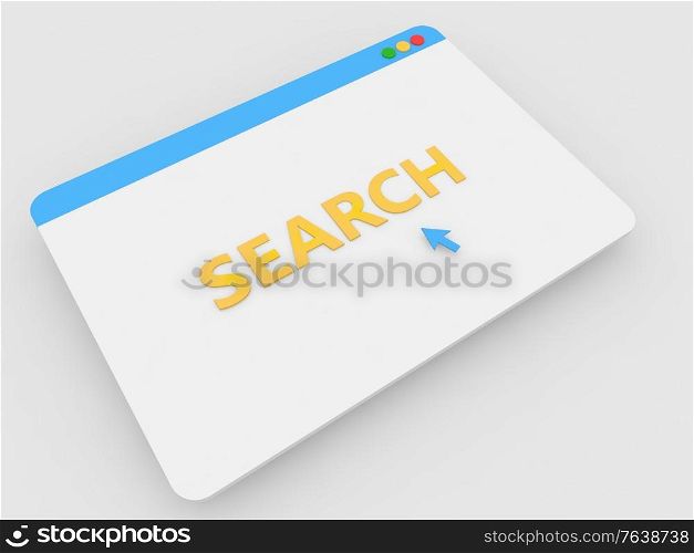 Web page search internet browser on a white background. 3d render illustration.. Web page search internet browser on a white background.