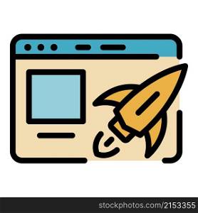 Web page startup rocket icon. Outline web page startup rocket vector icon color flat isolated. Web page startup rocket icon color outline vector