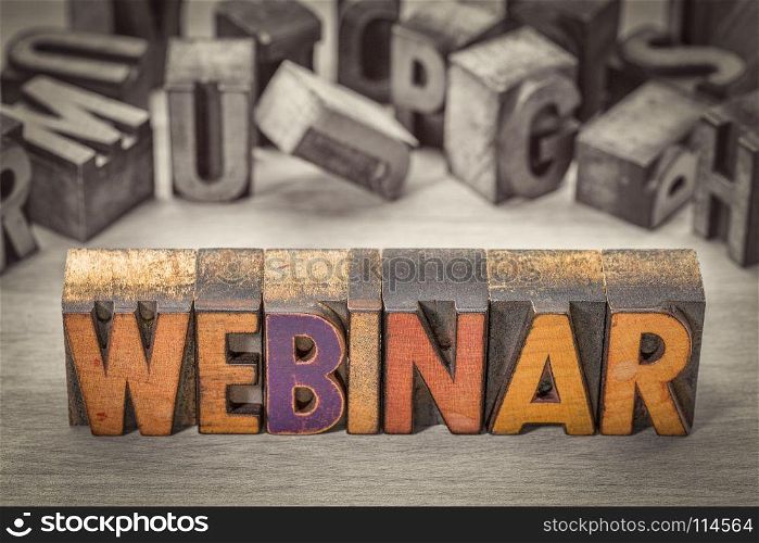 webinar banner - internet communication concept - a word abstract in letterpress wood type printing blocks, color combined with black and white image