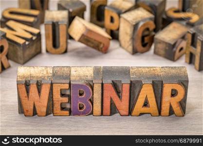 webinar banner - internet communication concept - a word abstract in letterpress wood type printing blocks