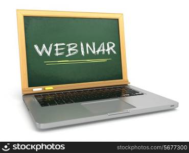 Webinar concept. Laptop with chalkboard and chalk. 3d