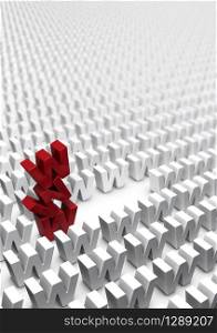 Webmarketing and successful online marketing strategy concept, consisting of a three red w stack in the middle of a crowd of white www, blur effect and focus on the main word.. Internet Online Marketing Strategy - Webmarketing