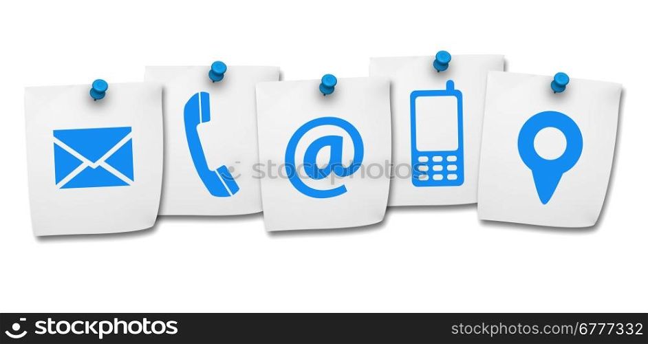 Website and Internet contact us page concept with icon on five paper post it isolated on white background.
