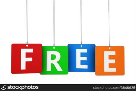 Website, Internet and blog concept with free word and sign on colorful hanged tags isolated on white background.