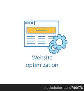 Website optimization color icon. SEO. Web site development. Web page and cogwheels. Internet marketing. Isolated vector illustration. Website optimization color icon