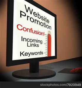 Website Promotion On Monitor Showing Online Marketing And Advertisement