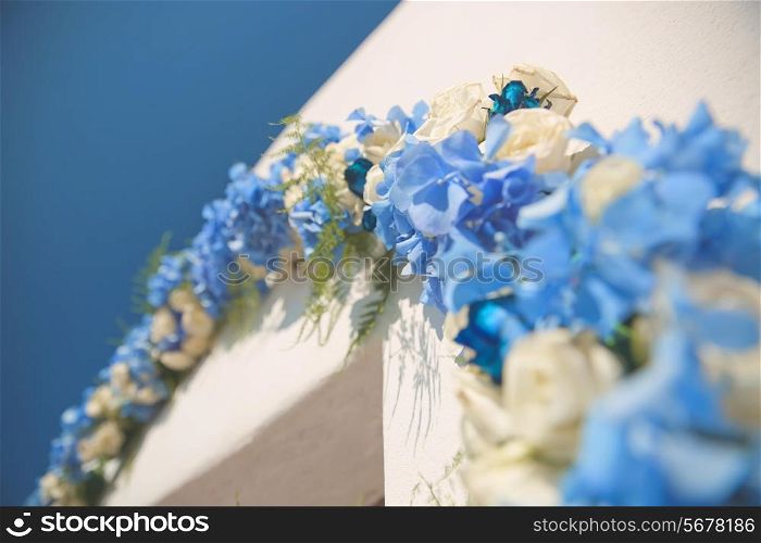 Wedding accessories of white and blue colors
