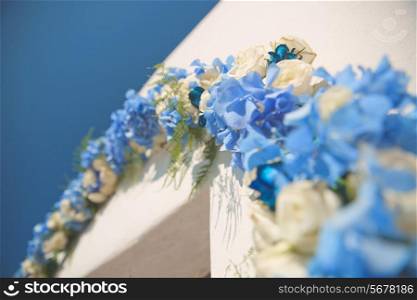 Wedding accessories of white and blue colors