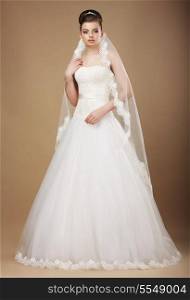 Wedding. Beautiful Graceful Bride in White Long Dress and Viel