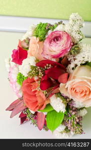 Wedding Bunch of flowers at white table