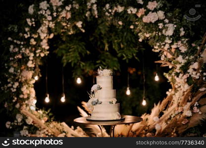 wedding cake at the wedding of the newlyweds