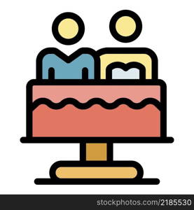 Wedding cake icon. Outline wedding cake vector icon color flat isolated. Wedding cake icon color outline vector