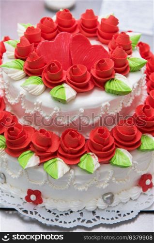 wedding cake with flowers. Tasty beauty wedding cake with flowers