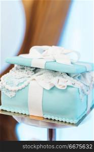 wedding cake with turquoise cakes in tiffany style. wedding cake with turquoise cakes