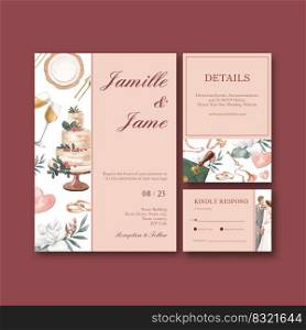 Wedding card template with gorgeous green wedding concept,watercolor style 