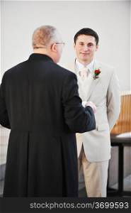 Wedding ceremonies in church. groom waits bride