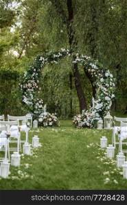 wedding ceremony area with dried flowers