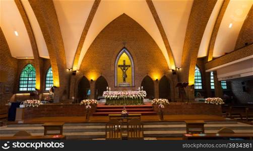 Wedding ceremony The church is a ritual. Interior decoration with flowers