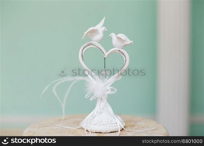 wedding decoration heart with two white doves. Wedding decor