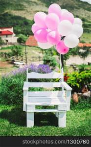Wedding decorations with flowers and air balloon